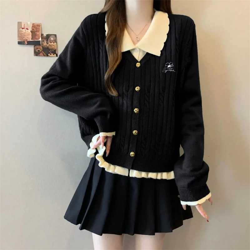 2025 Autumn New Sweater Cardigan Womens Fashion LongSleeved Fake Two Pieces Casual Allmatch Warm Knitwear Female SweaterT251028