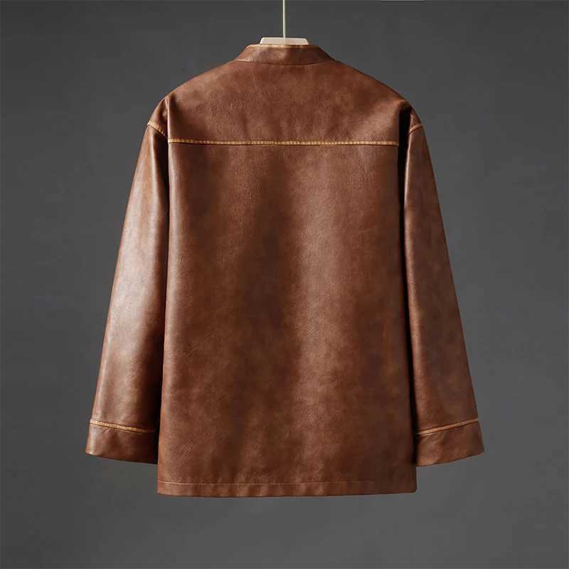 2025 Autumn Men Pu Motorcycle Jacket Men Leather Jackets Men ChinaChic Vintage Casual Bomber Jacket Male Oversized Loose CoatT251029