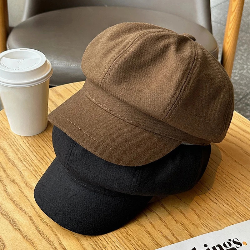 Retro Fashion Women Beret Hat Solid Color Autumn Winter Octagonal sboy Cap Girls Berets Painter Caps 251029