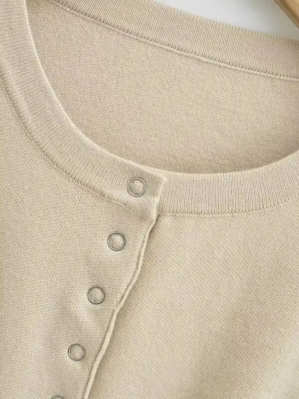 Knit Sweater Spring Fashion Womens Cardigan Casual Streetwear Solid Color Round Neck Button High Waist Short Top FemaleT251028