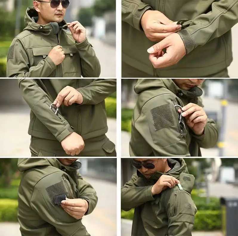 Mens Winter Autumn Warm Cargo Fleece Jackets Softshell Waterproof Hood Windproof Outdoor Coats Hiking Camping Climbing Casual J251029
