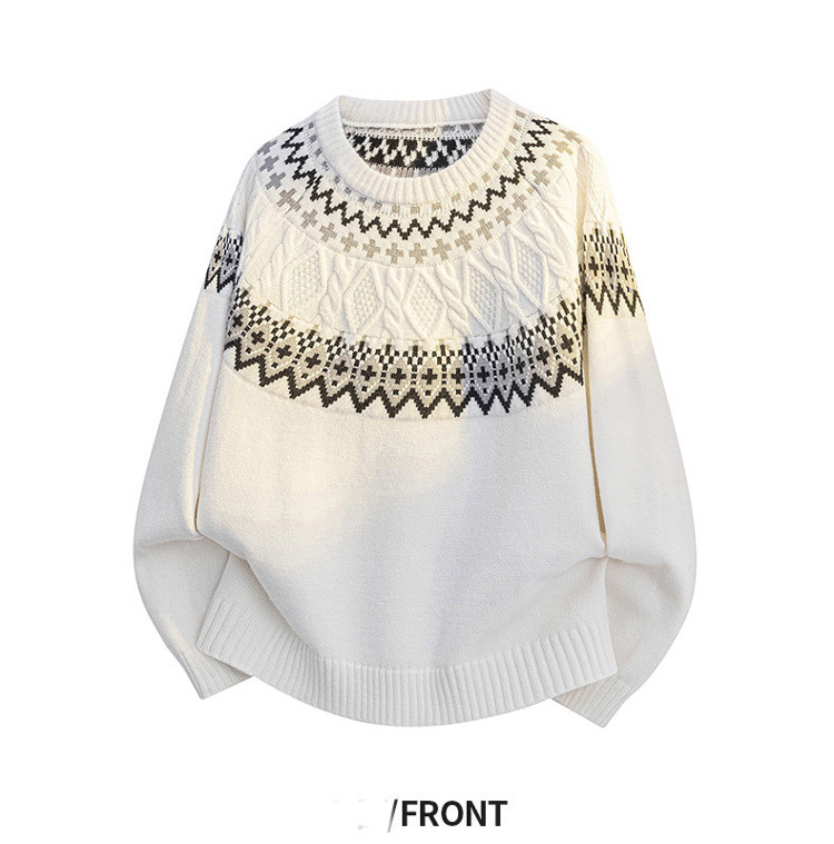 new autumn winter vintage patterned sweater for men round neck designer style trendy casual top Vintage Fashion printed pullover Long Sleeve Knitted J