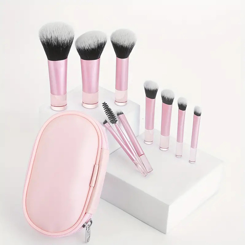 10-Piece Synthetic Fiber Makeup Brush Set Travel-Friendly Portable Kit Full-Face Brush Collection Includes PU Pouch