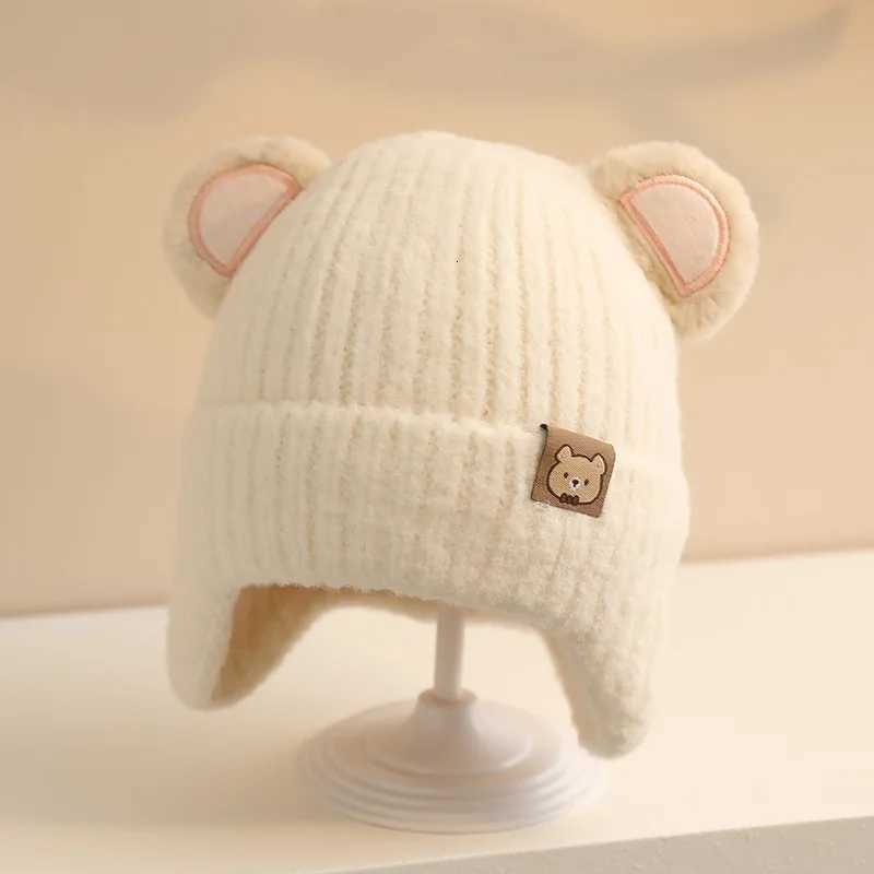 New Kids Bear Ear Hat Fluffy Fleece Lined Winter Knit Hat Ear Flaps Cute Cartoon Animal Warm Cap for Baby Boys Girls Toddler251028