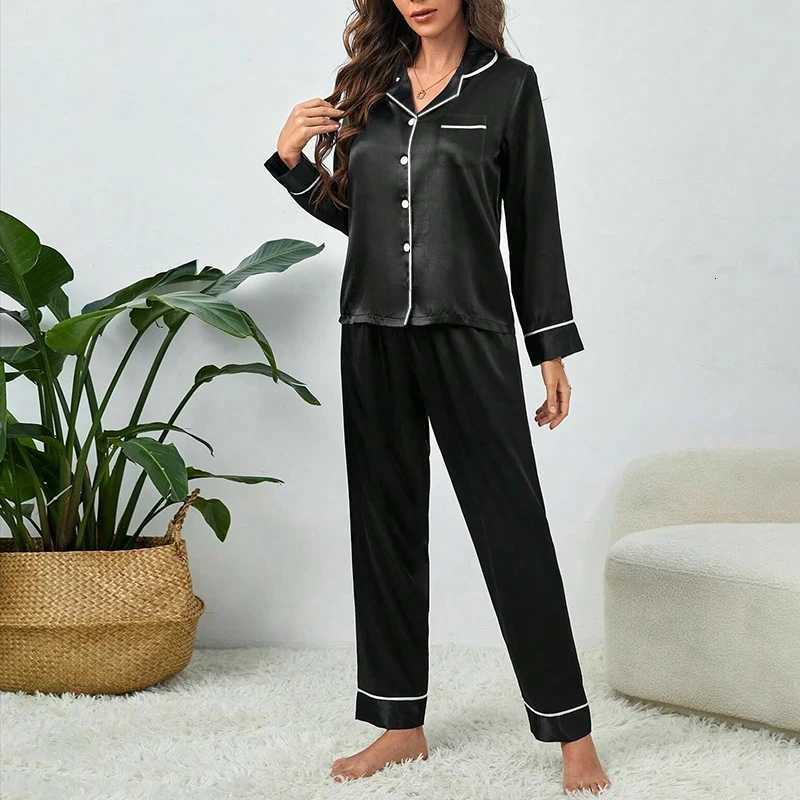 Plus Size Fall and Winter Silk Pajamas Women Tops and Pants Solid Casual Simple Nightwear Buttons Cardigan Sleepwear HomewearT251029