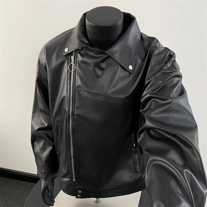 Solid Color New Straight-leg Trendy Spring And Designer Jacket Autumn Youth Korean Style High-end Leather Jacket Men's Coat Leather Jacket With T