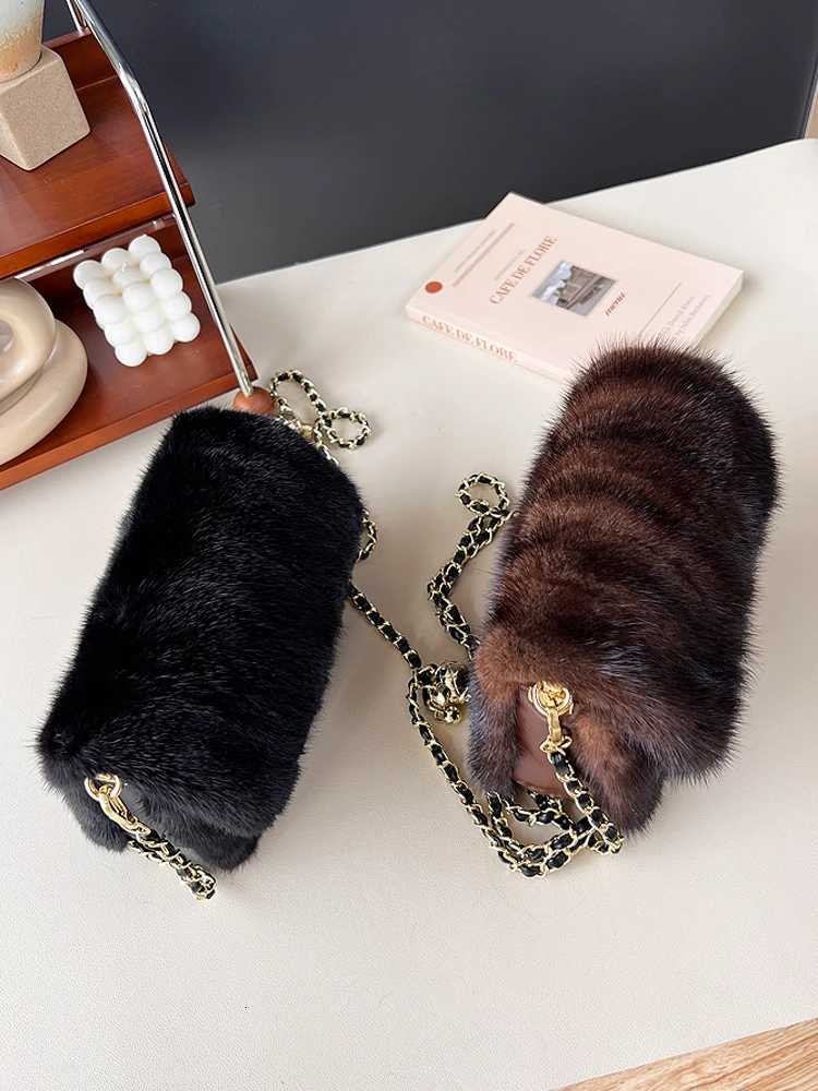 Real Mink Fur Bag For Women Winter Luxury Handbags Ladies Crossbody Single Shoulder Bag Evening Bags Ladies Fluffy HandbagW251029