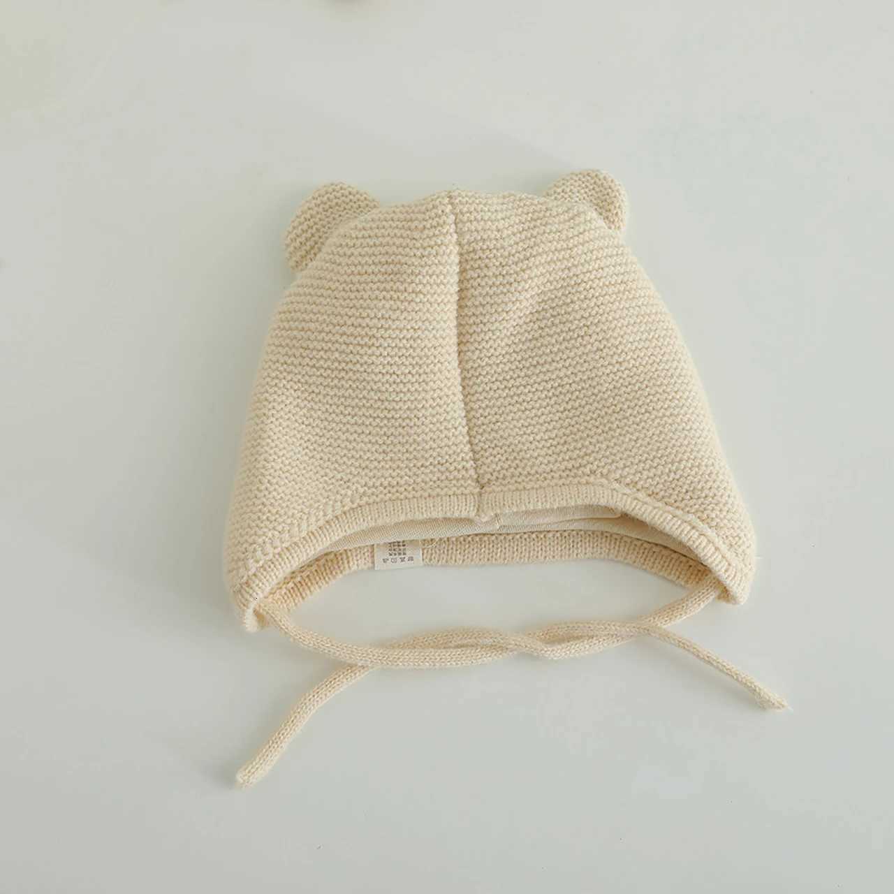 Cute Bear Knitted Baby Earflap Hat Autumn Winter Thick Warm Lacing Cap Windproof Outdoor Toddler Kids Earmuffs Beanie251028