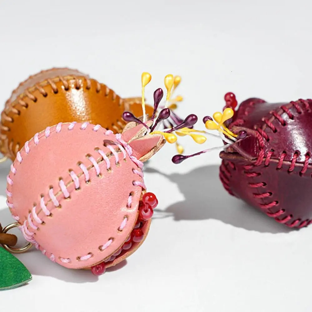 Genuine Leather Pomegranate Fruit Pendant Creative Handmade Fashion Delicate Handbag Ornament Cute Personalized Bag Accessories 251029