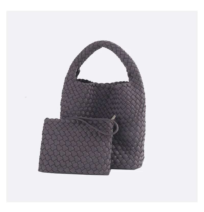 Speliko Neoprene In Large Capacity Tote With Woven Clutch Bag