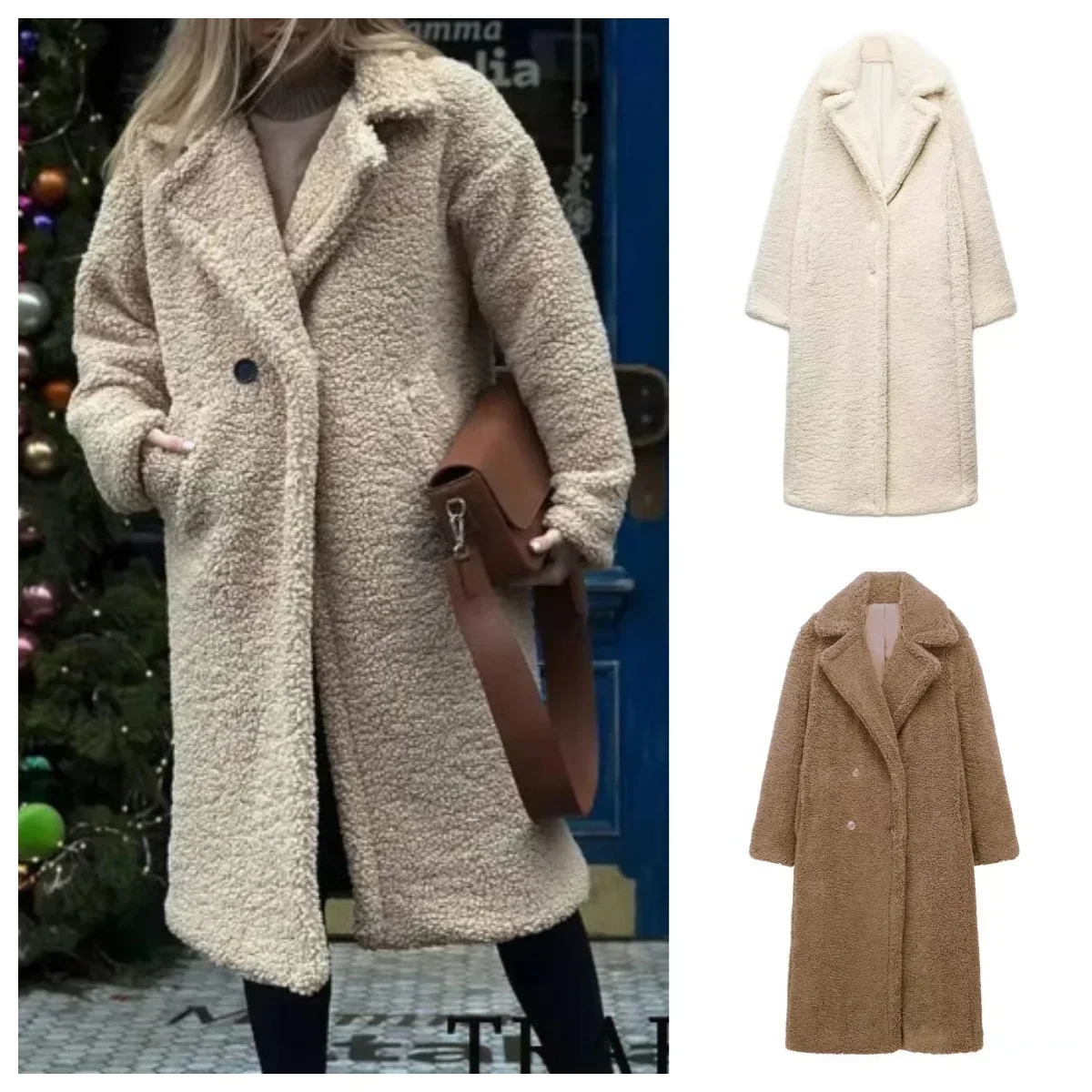 Women Autumn Winter Vintage Wool Blend Long Coat Lapel Chic Long Sleeve Double Breasted Big Jacket Female Street Overcoat 251029