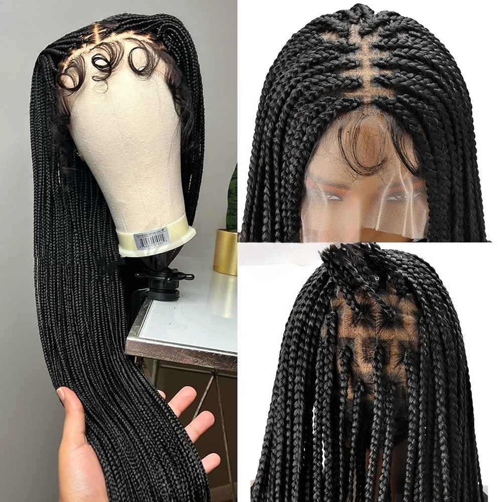 24 Inch Knots Box Braids Wig Glueless Cornrow Synthetic Lace Front Wig for Black Women Hd Lace Wig African Black Wig
