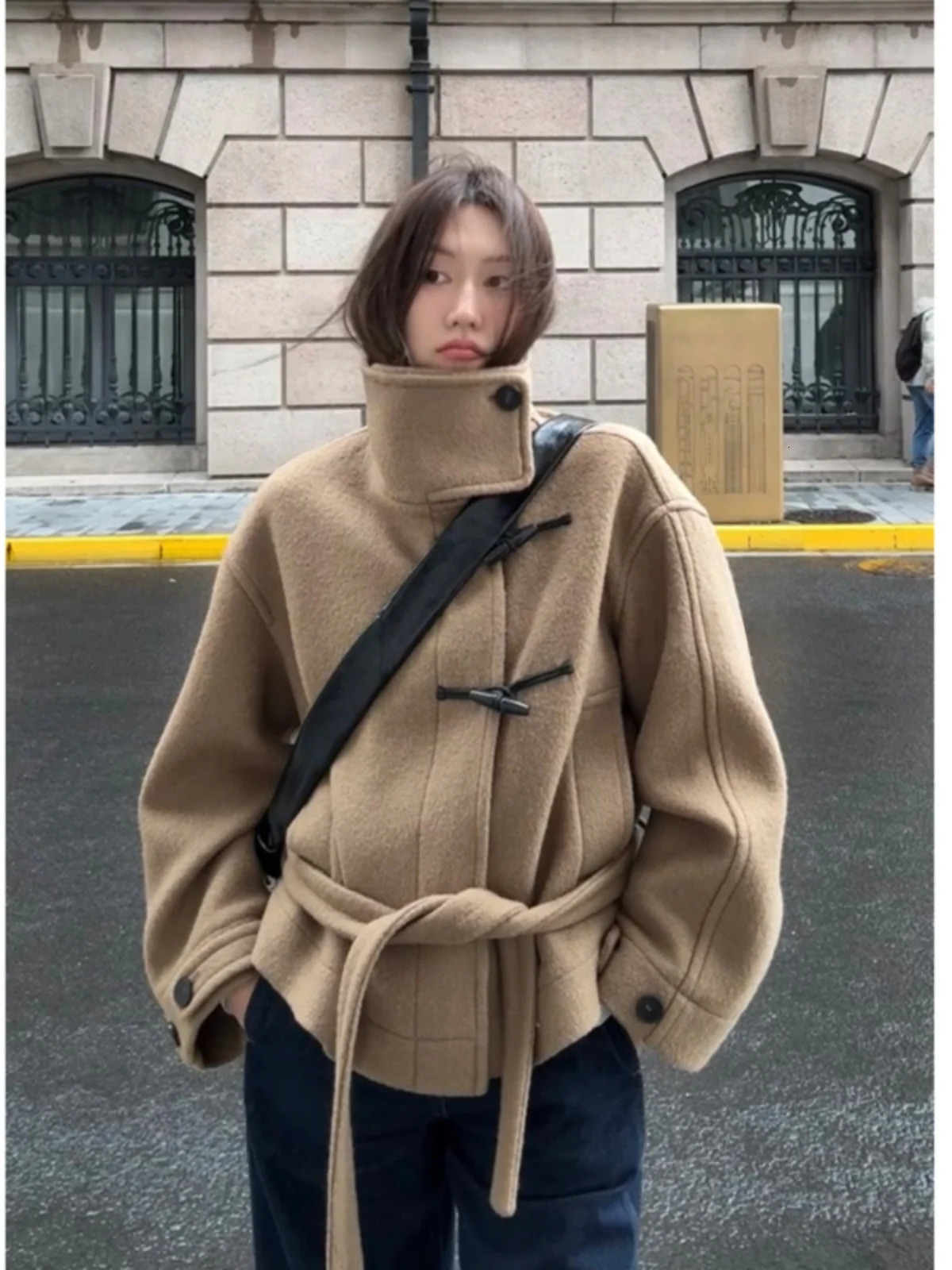 ort Woolen Coat Womens 2025 Autumn Winter HighEnd Feeling Buttoned Outerwear Korean Sle Small Size Thiened Long S 251029