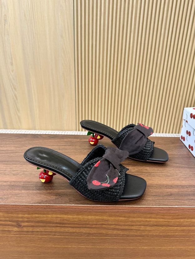 Women's woven fruit slippers, fashionable letter printed leather high heels, luxurious outdoor slippers, sizes 35-43