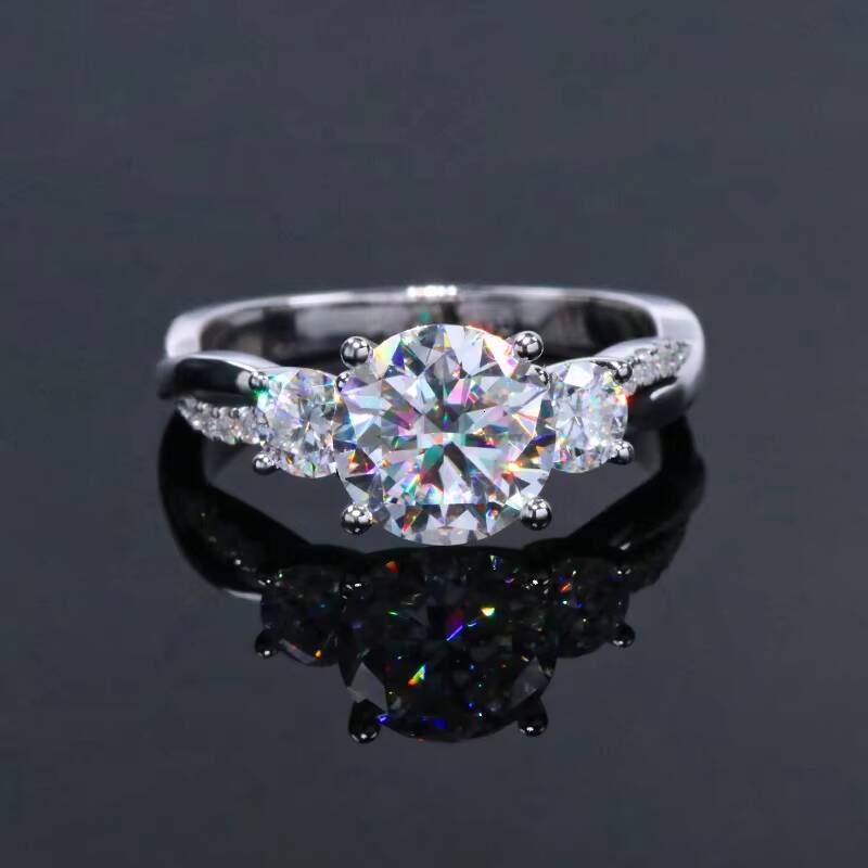 Fine Jewelry Trilogy Ring 9K 14K 18K Solid White Gold Moissanite Rings Round Brillant Cut Moissanite Engagement Ring for Wedding