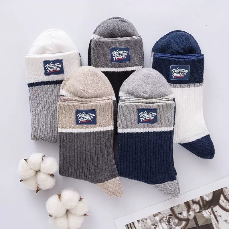 Designer socks men's mid length socks trendy and versatile all season socks casual cotton socks sweat absorbing and odor proof business letter me