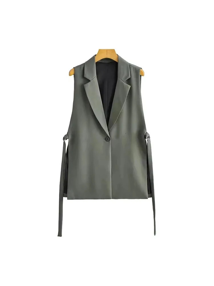 Women Fashion With Taps Side Vents Waistcoat Vintage Sleeveless Front Button Female Outerwear Chic Vest Tops 251029