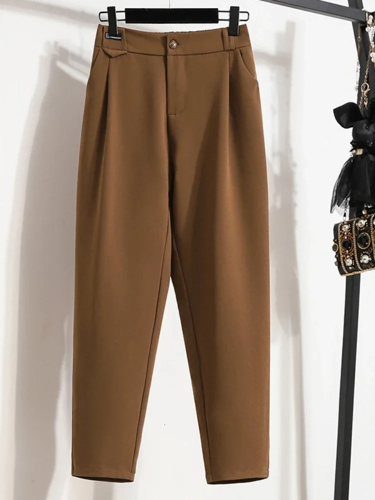 Female Solid Color Casual Trousers Autumn Winter Suit Pants Ladies Pockets Straight Plus Size Ankle Length 251029