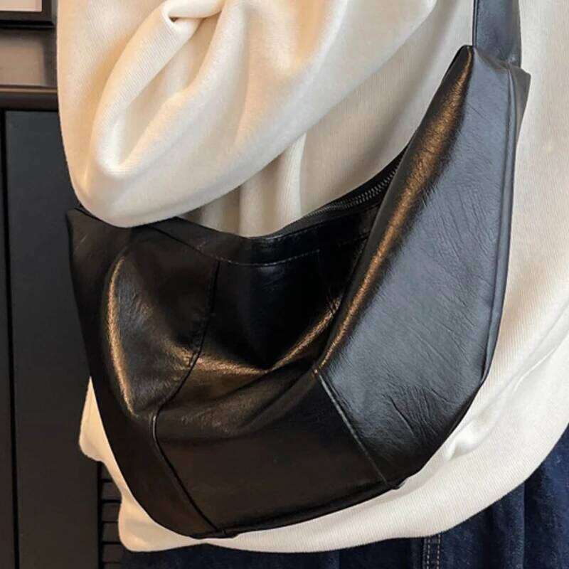 Women's Black Underarm Shoulder Bag Quality Vintage Pu Leather Ladies Half Moon Armpit Crossbody Bags Female Retro Hobos Handbag 251029