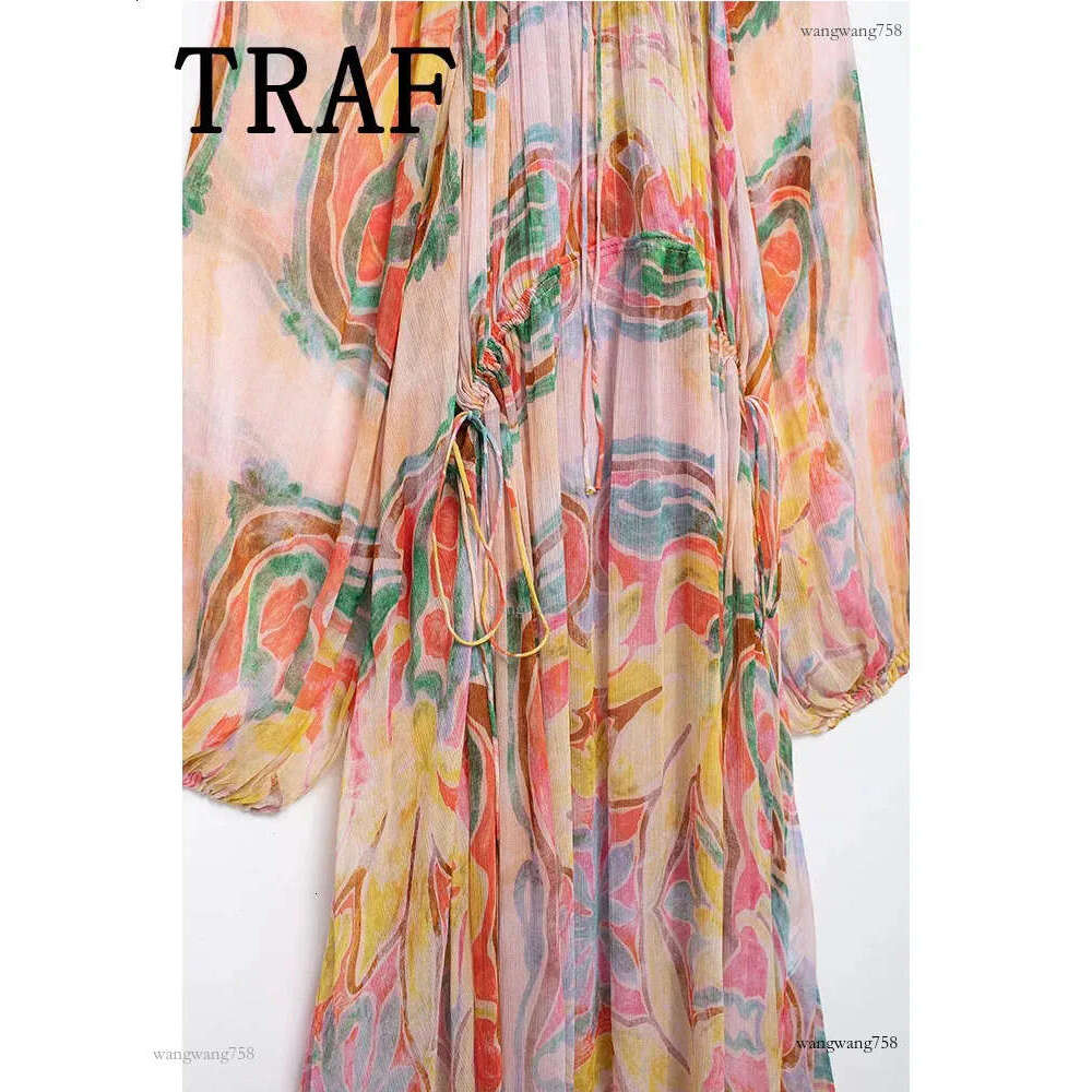 TRAF Womens Summer Midi Printed Long Sleeve Casual Elegant Party Dress 240828