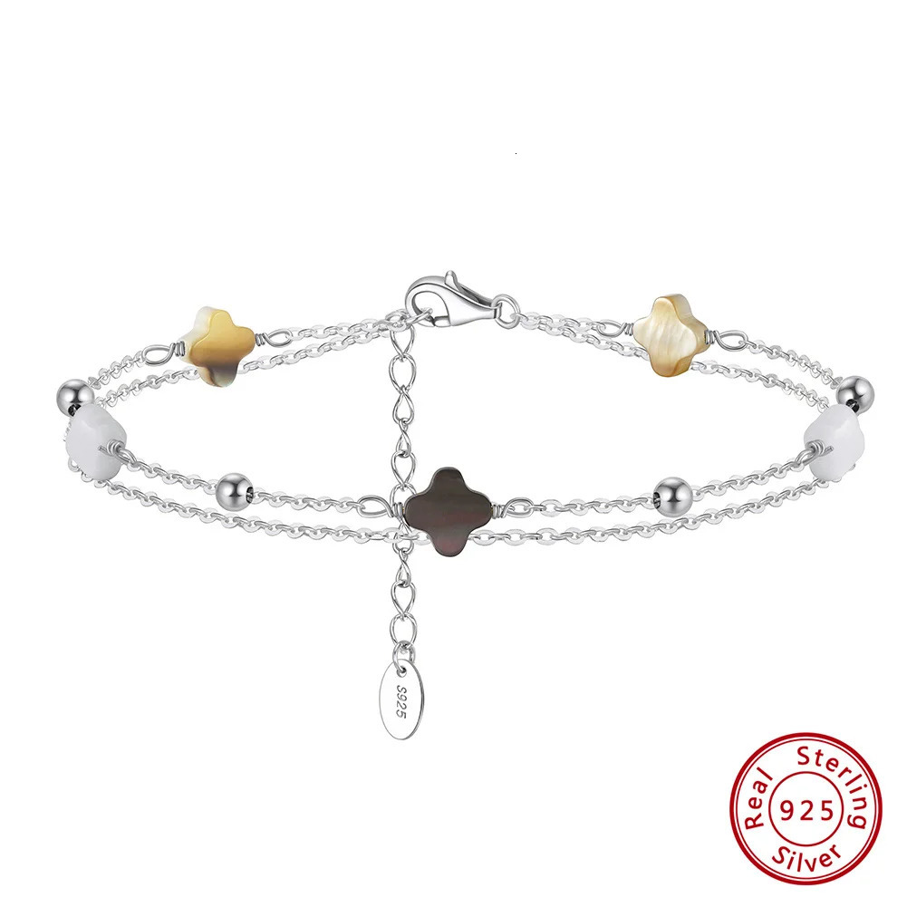 Kiss Mandy Double Layered Clover Hand Bracelets 925 Silver Four Leaf Flower Charm Bracelet Chain Female Wedding Party GMB66 251024