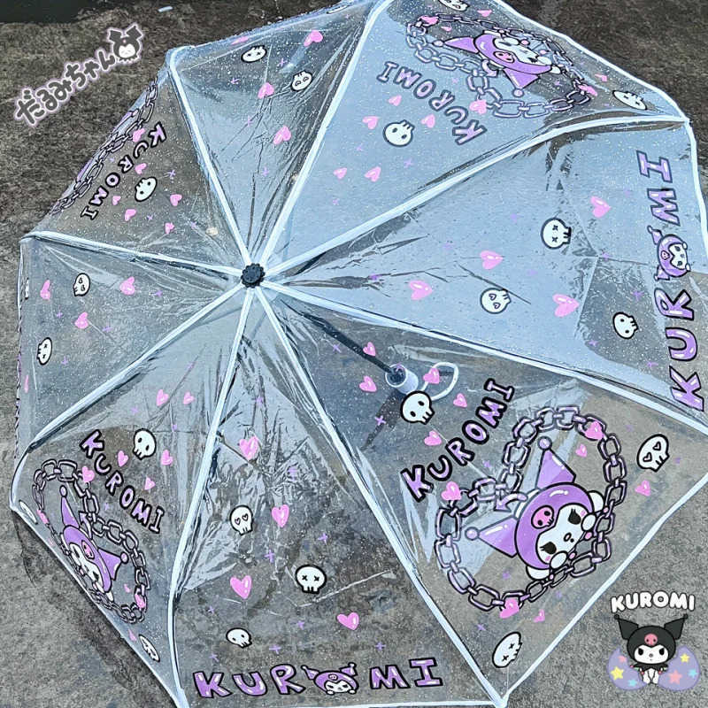 Sanrio Sanrio Hello Kitty Kuromi Melody Cinnamoroll Soft Girl Anime Fully Automatic Transparent Umbrella Thickened Foldable Portable L251029