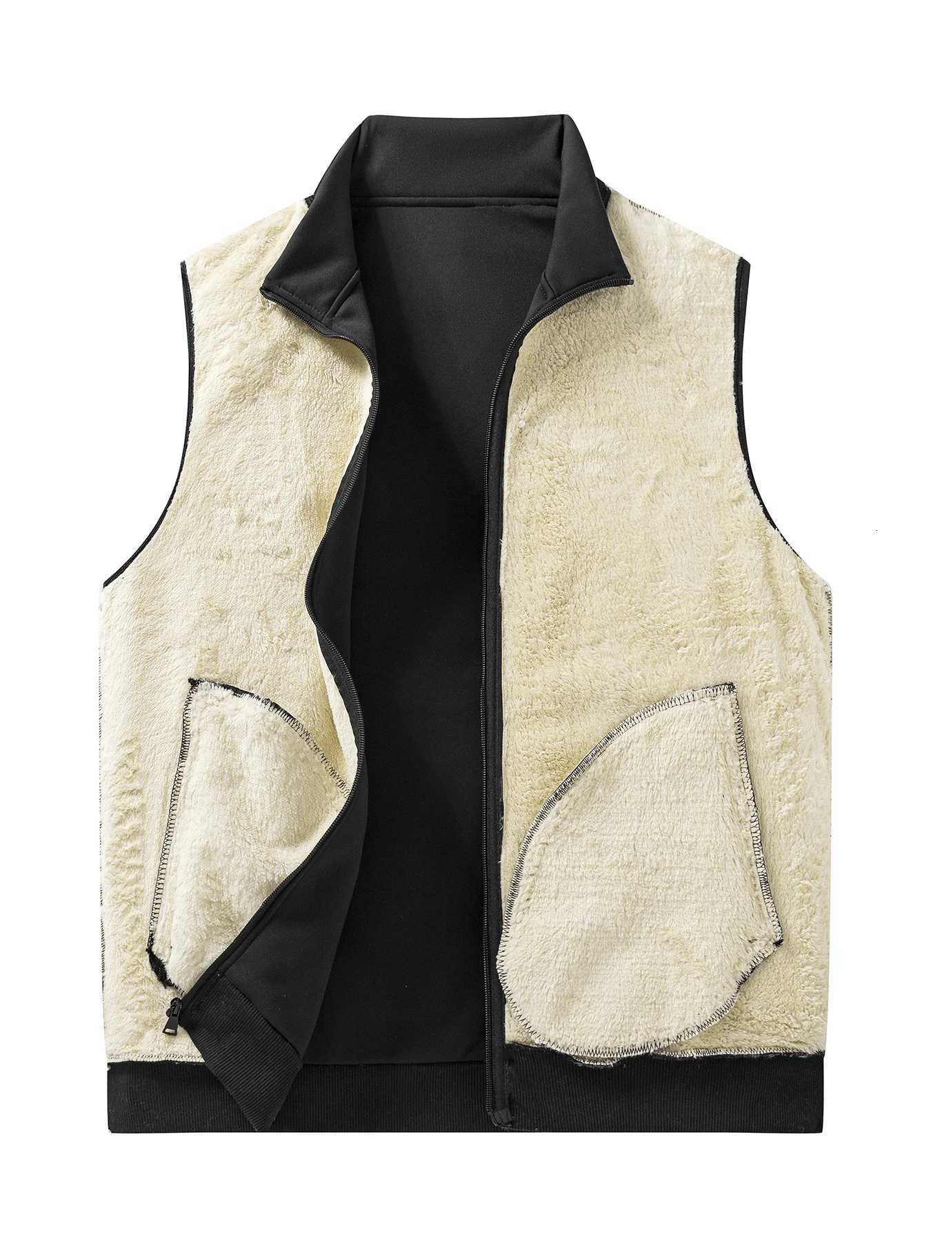 Mens Zipper Vest Jacket Winter Thickened Warm Sleeveless Coats Standing Collar Solid Color Casual Vest Male Athletic Tops W251029