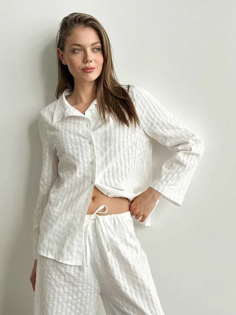 Blubelle 100 Cotton Cardigan Pants Pajama Set 2025 New Style Lapel Long Sleeved Long Pants Pajama Womens Casual SetT251029