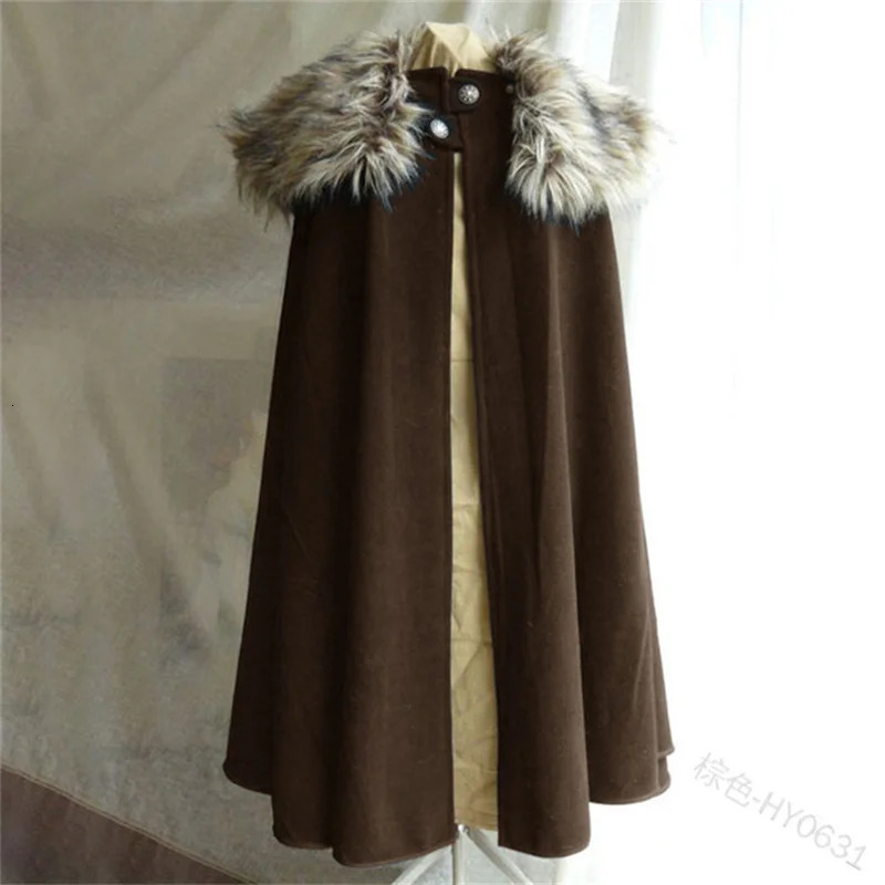 Mens Medieval Costume Cloak Autumn Winter Thick Warm Solid Fur Collar Cape Coat Loose Gothic Women Vintage Woolen Ladies Coats 251029