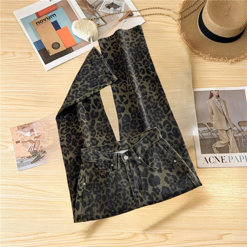 Casual Loose Womens Jeans Retro American Style Leopard Print n Straight Leg Pants Workwear Fashion Winter Womens pants 251029