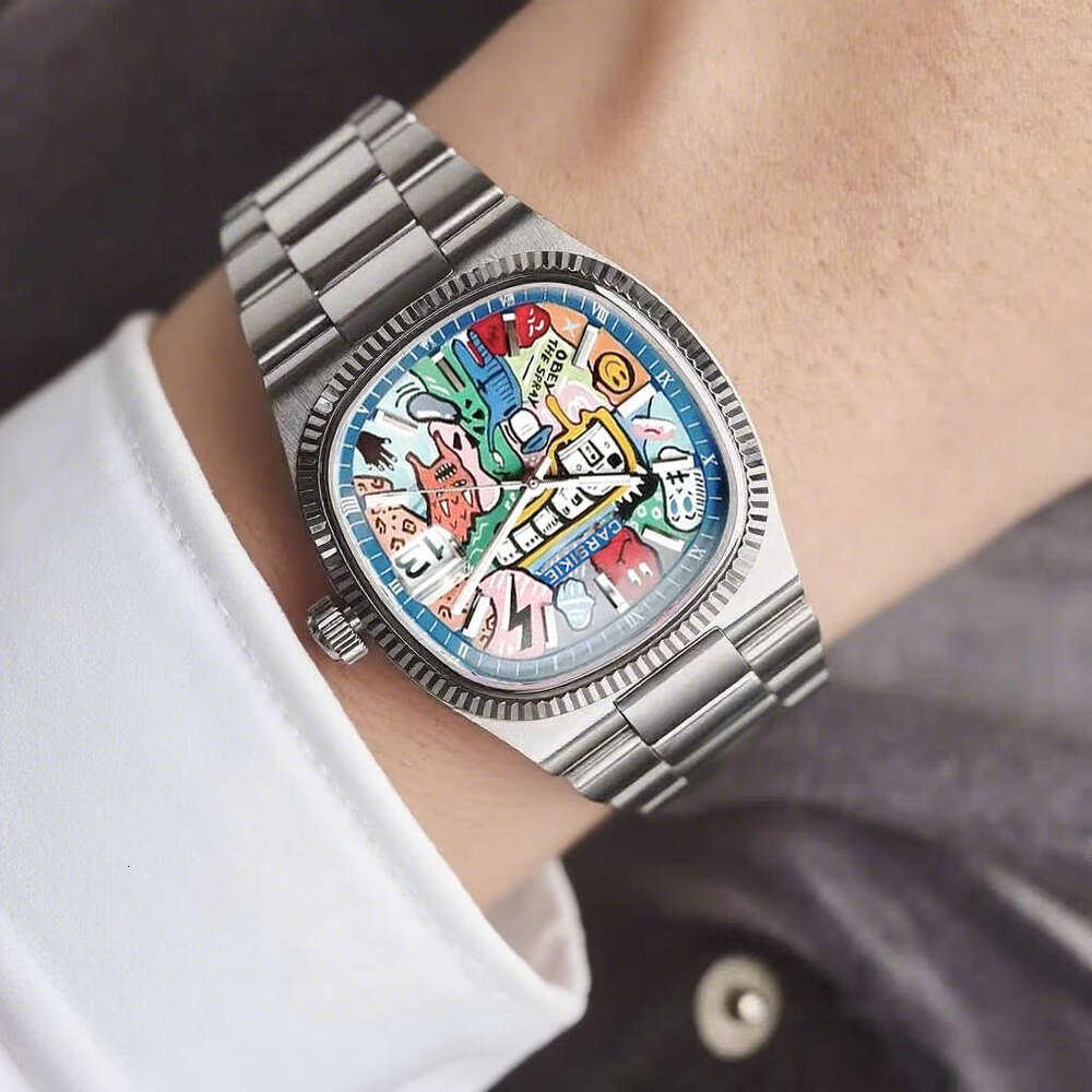 Carsikie2025 Large Dial Square Men's Sports Cartoon Quartz Watch Blue Mirror
