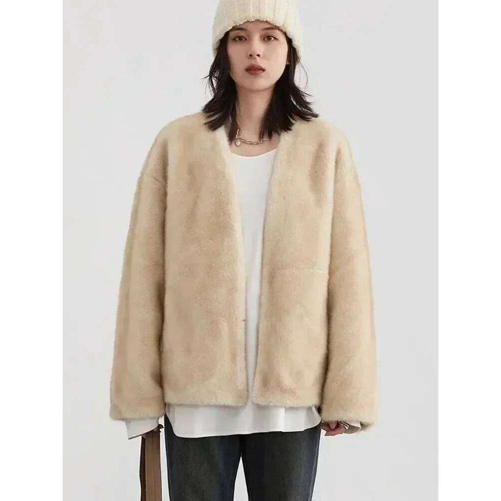 CHIC VEN Women's Jacket Loose Casual Solid Overcoat New Female Plush Coat V-Neck Woman Outerwear Autumn Winter 2023