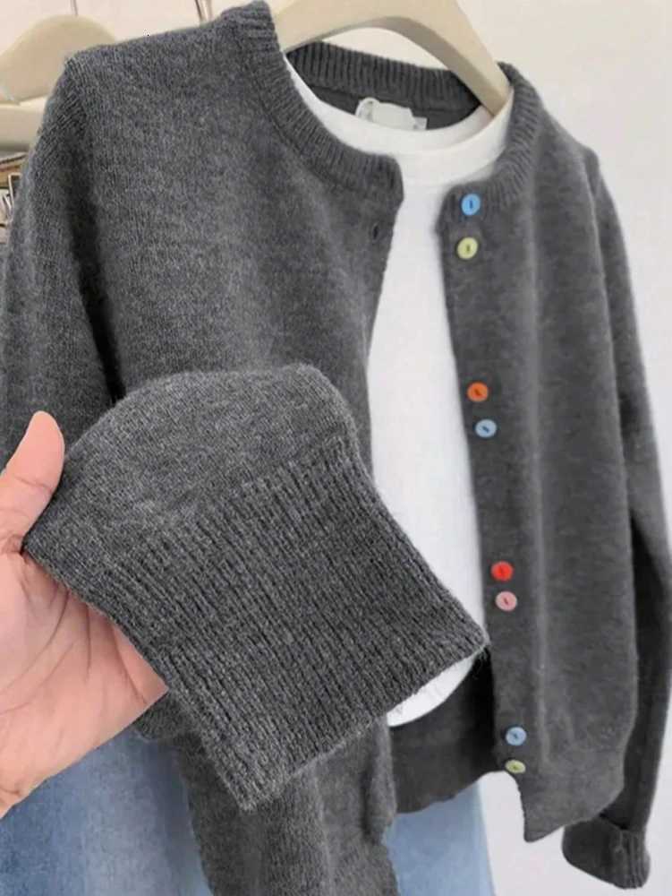 Design Crash Colour Buttons Temperament Versatile Knitting Sweater Cardigan Jacket Small Round Collar SimpleT251028