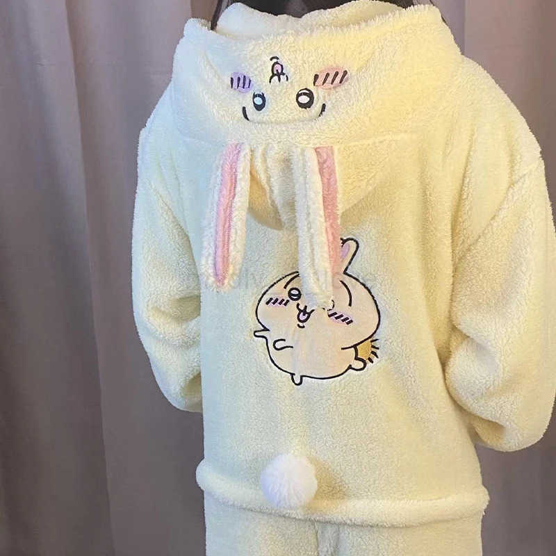 Chiikawa Usagi Onesie Winter Pajama Y2K Cute Cartoon Animal Peripheral Soft Jumpsuit Velvet Pajama Night Robe Boy Girl Suit Gift M251029