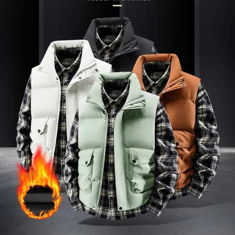 2025 Autumn Winter Sleeveless Parkas Men Popular Standup Collar Vest Mens Fashion Jacket Shoulder Casual Warm Windproof Vests W251029
