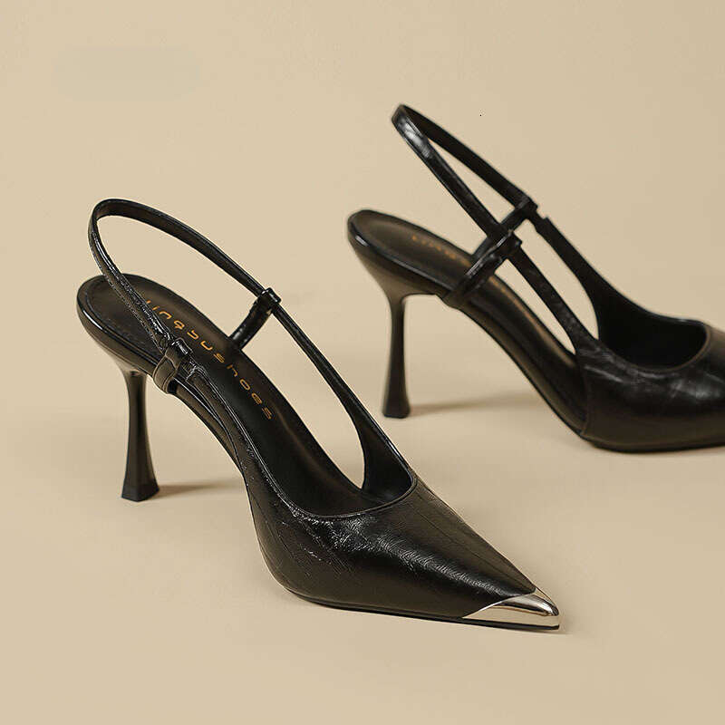Silver Sandals for Designer Shoe Women 2025 New French Style Elegant High-end Closed Toe Backless Dress Shoes with Thin High Heels