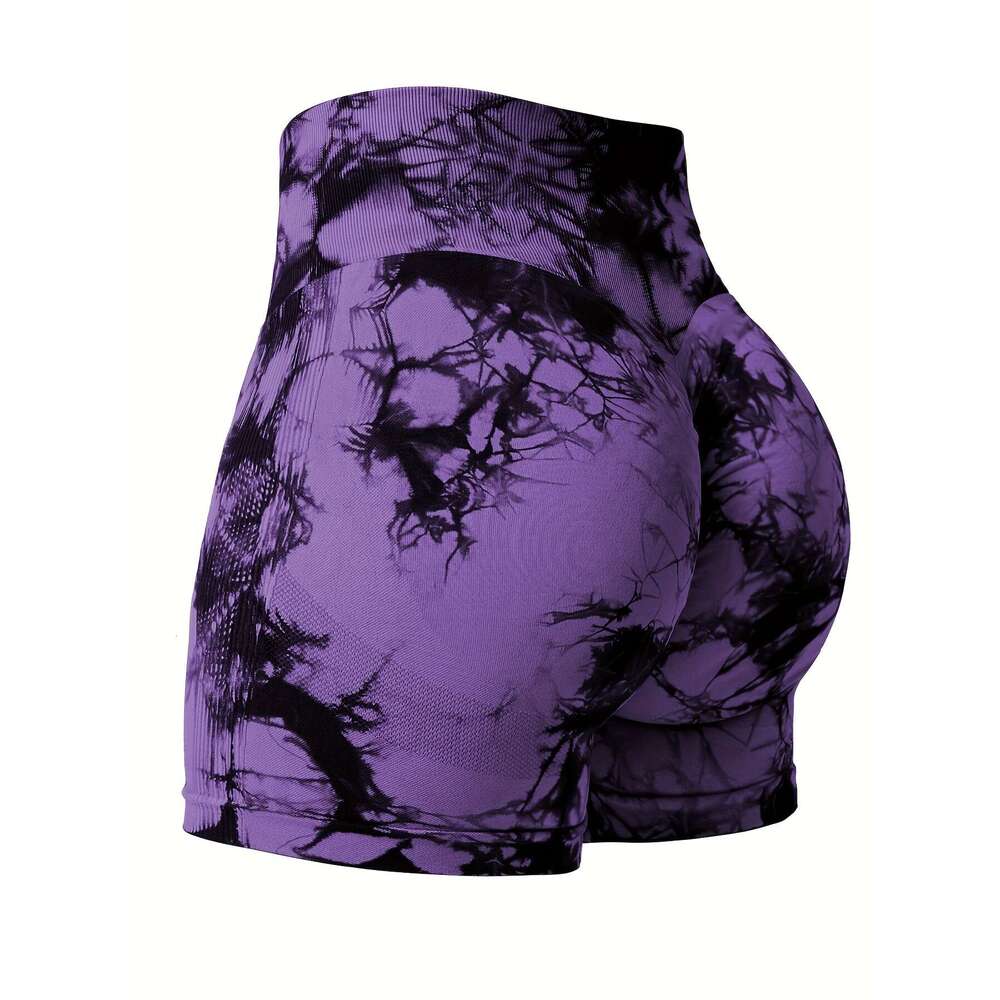 12 Pcs Tie-Dye Drawstring Hip Lifting High Waisted Yoga Fiess Seamless Buttless Biker Shorts, Women's Sportswear