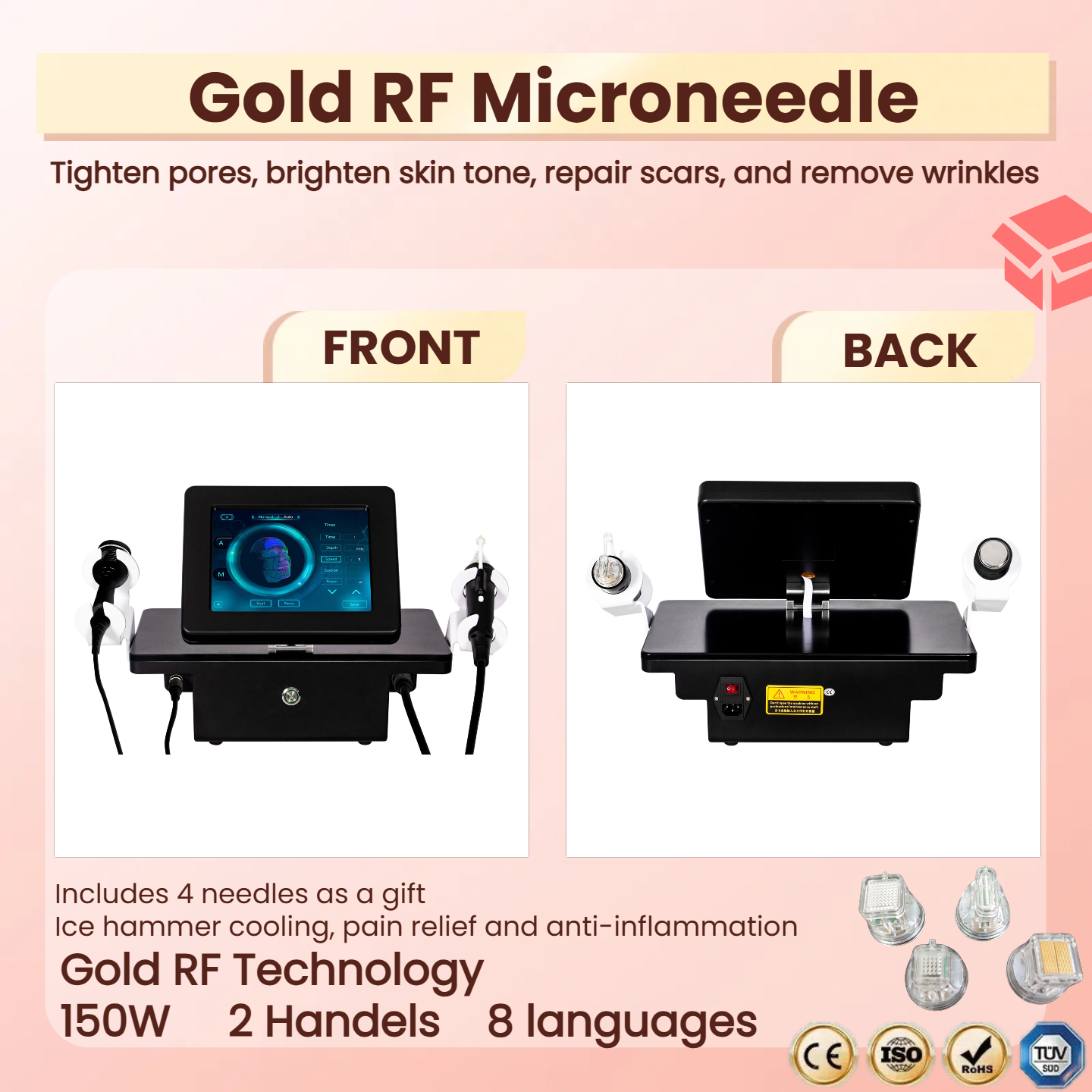 New Gold RF Microneedle Radio Frequency Wrinkle Removal Skin Tightening Machine Skin rejuvenation Wrinkle Removal Acne Mark Removal Scar Removal Shrin