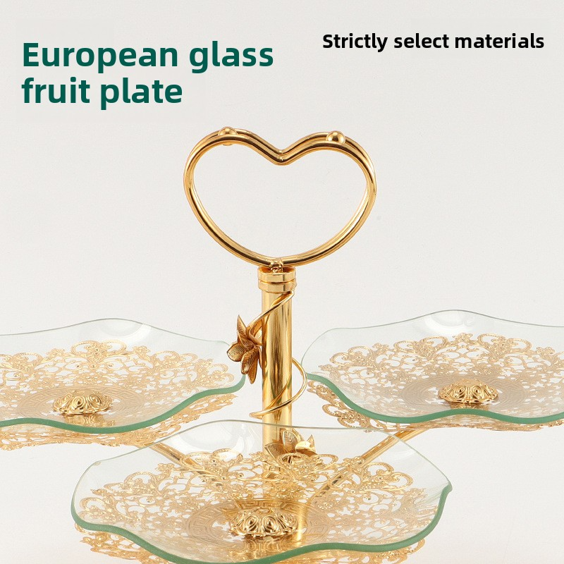 Dishes & Plates-Luxury Style Iron 3-Tier Lotus Leaf Fruit Plate - Home Living Room Ins-Style Glass Fruit Tray, High-Value Snack Storage Plate Decor-24