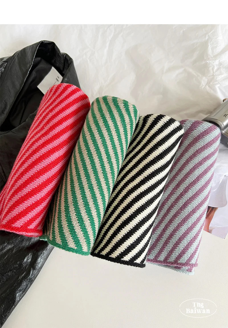 A Variety of Styles Autumn Winter Korean Version Striped Hat Scarf Integrated Womens Warm Shawl Scarf Wool Knitted Hat Hooded 251029