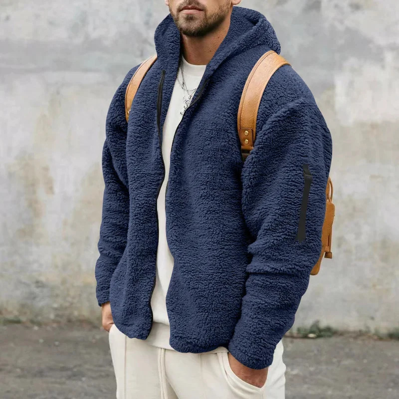Mens DoubleSided Fleece Warm Jacket Loose Hooded Casual Autumn Winter Outerwear High street trend sweatshirt 251029