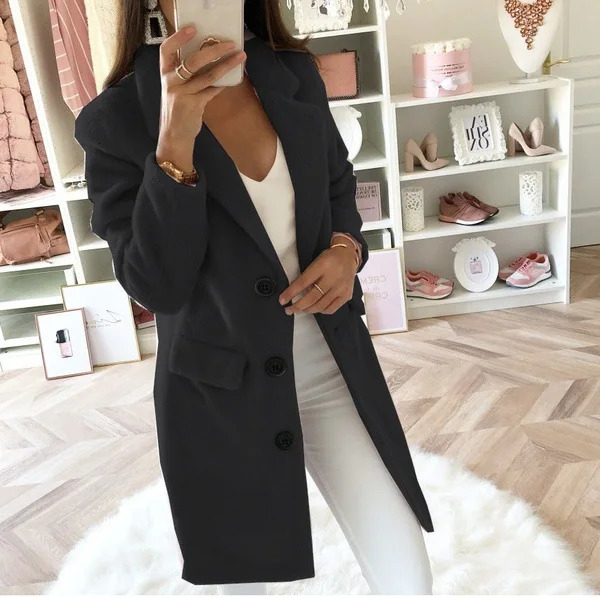 Fashion Wool Blends Women Winter Outerwear Ladies Coats Turn Down Collar Long Sleeve Double breasted Woolen Coat for Women 251029