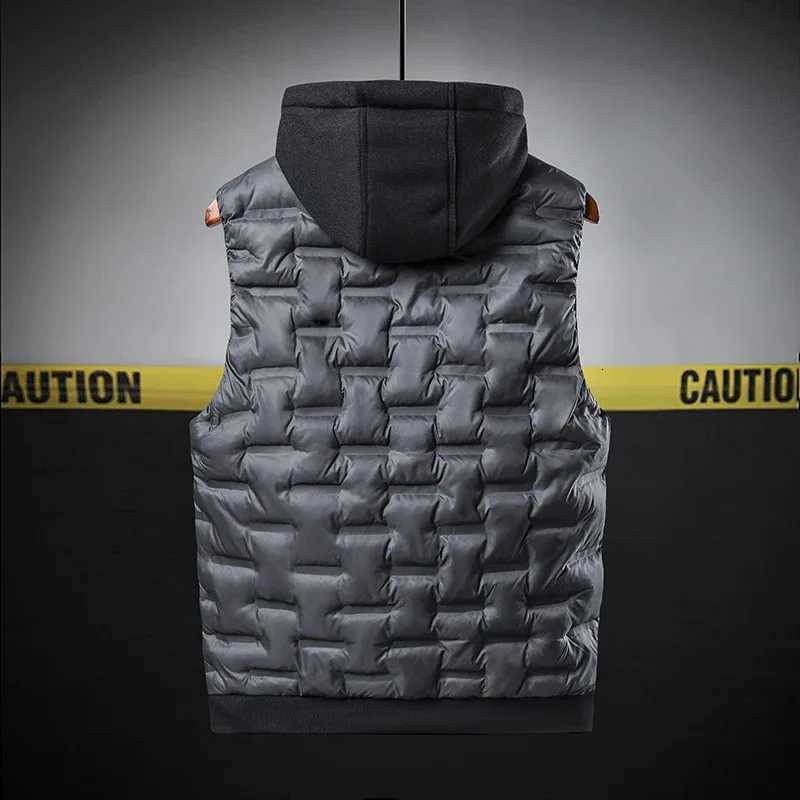 Autumn and winter trendy mens vest large sized loose hooded jacket for men warm sleeveless waistcoat W251029