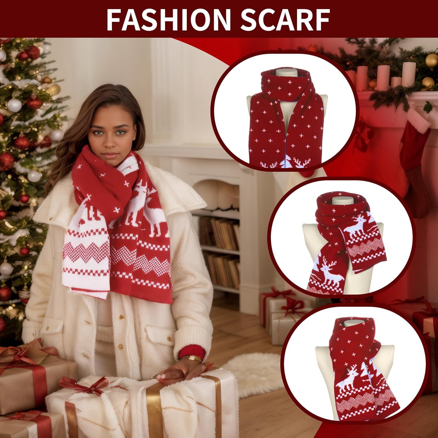 Custom Unisex Christmas Theme Scarves Winter Knitted Scarf