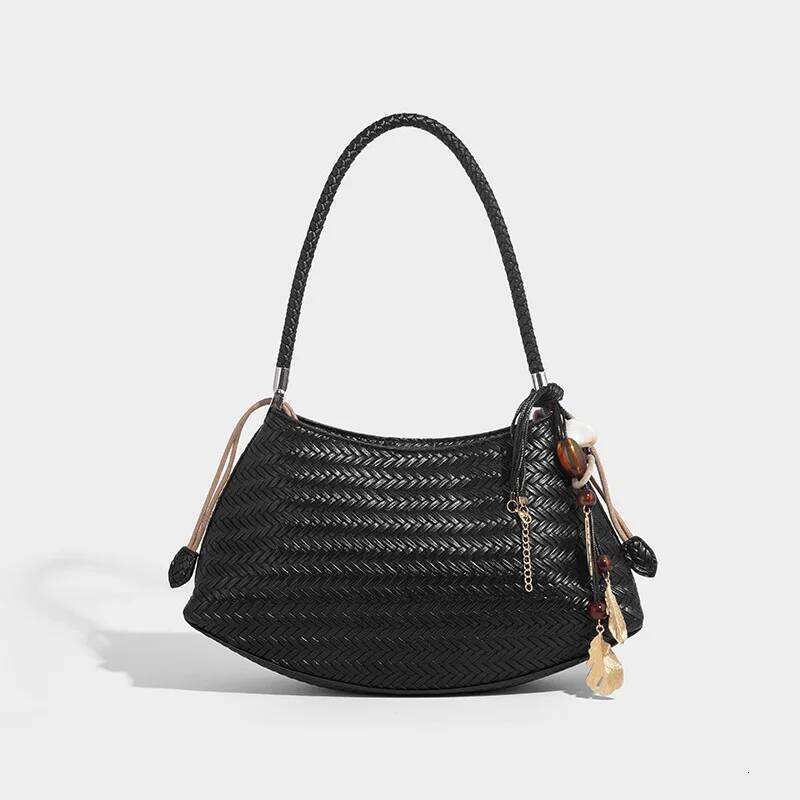 Handmade Weave PU Drawstring Tote Bags For Women Designer Handbags Purse 2025 New Vintage With Inner Pocket Shoulder