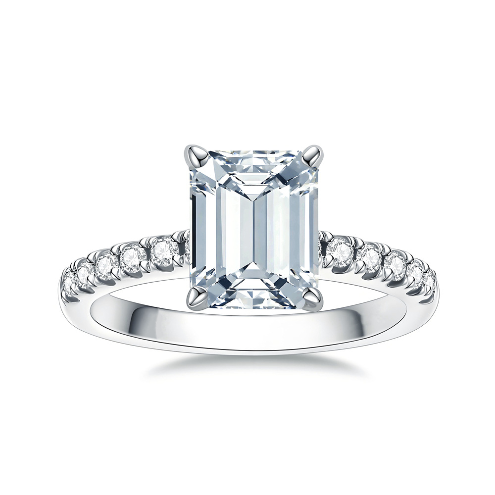 TaiYang S925 3ct 8x10 Rectangle Moissanite Ring for Women, Luxurious 925 Sterling Silver Wedding Engagement Diamond Ring with Moissanite Certificate