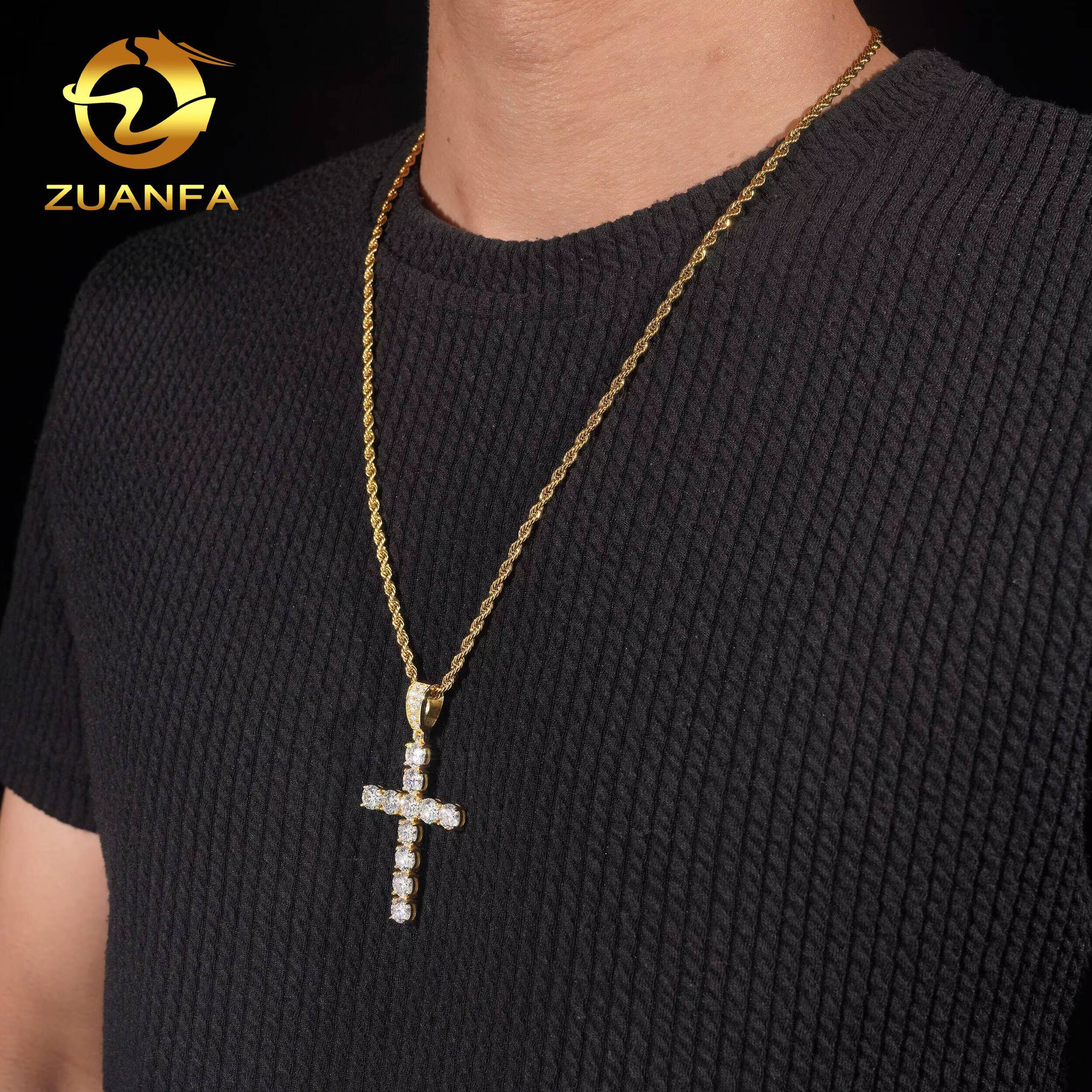 USA Ready Shipping Hip Hop Jewelry 60mm Cross Moissanite Pendant 925 Silver Iced Out Pendant Charm Cross