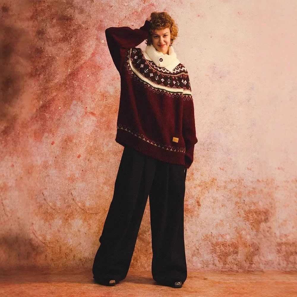 U Home Easy Knitted Sweater round Neck Tassel Warm Retro Color Scheme Embroidery 100 Cashmere Celebrity Favorite Sweater J251029