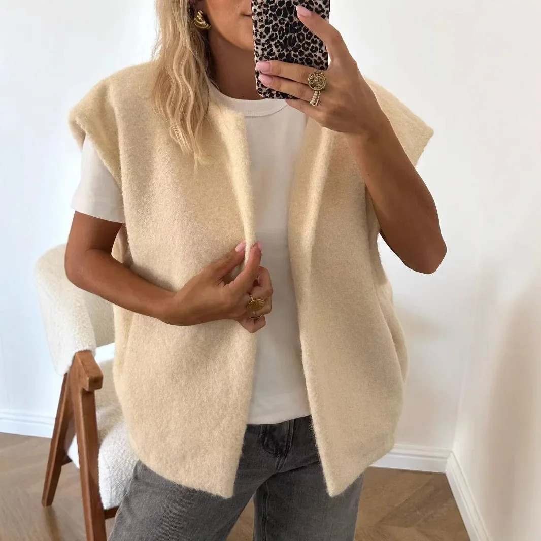 Korean Dongdaemun Vneck Doublesided Handsewn Woolen Vest Womens Elegant Woolen Vest Fashionable Outerwear Jacket 251029