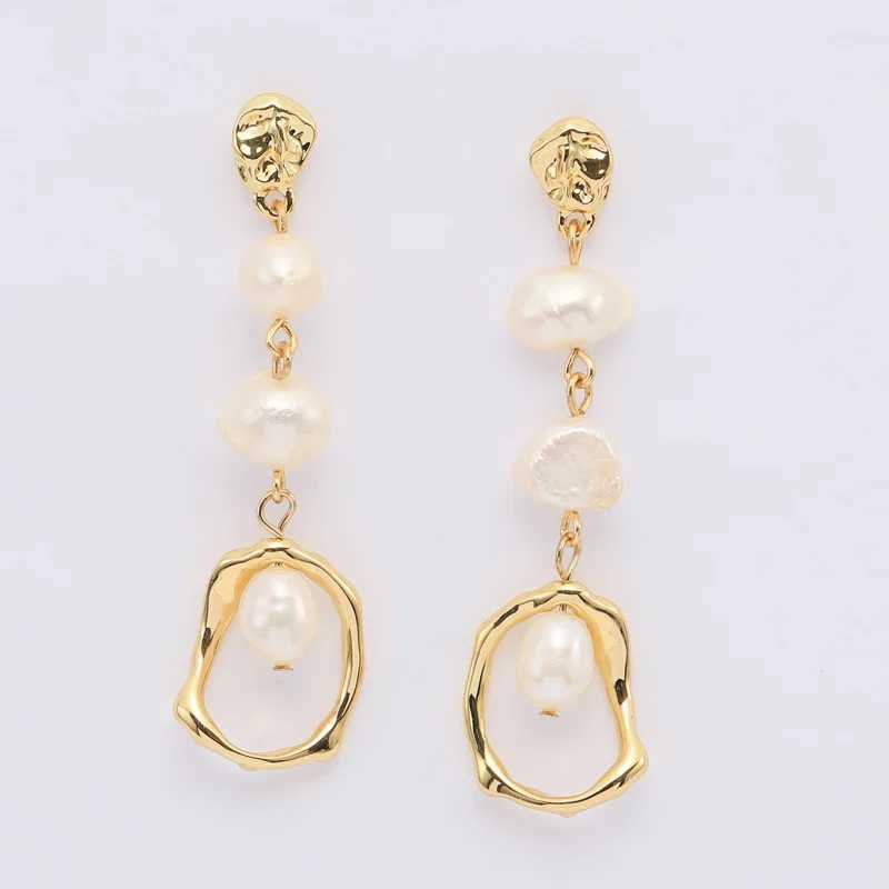 kshmir Natural pearl earrings female temperament light luxury long studs silver needle retro ear accessories W251029